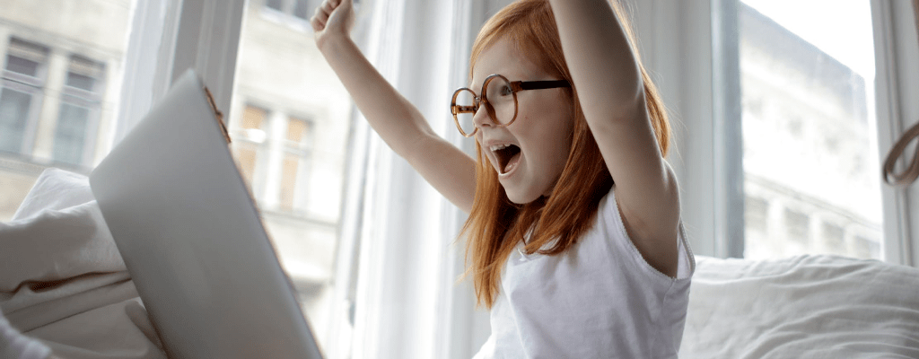 Child excited for online learning