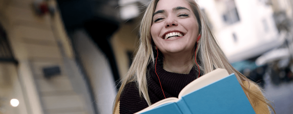 Homeschooled teen happily studying